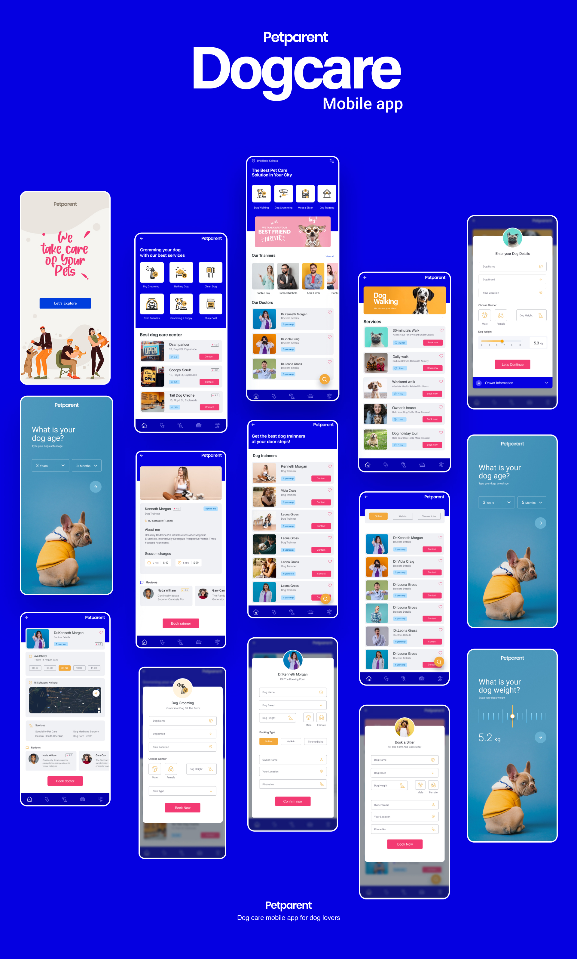 Petparent A Dog Care Mobile App and Landing page Figma Template by